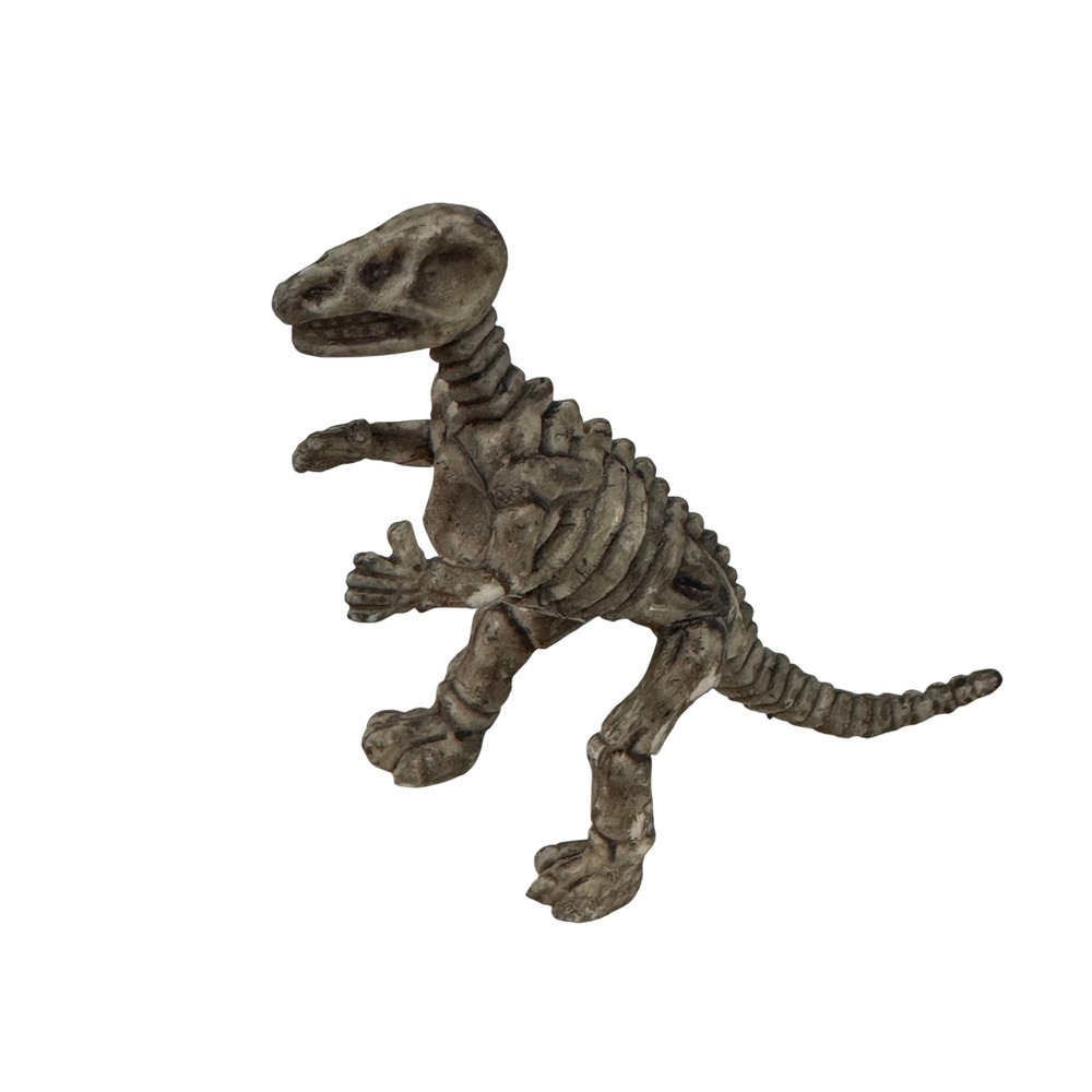 Dinosaur Skeleton Figurine 1.5" Fossil Replica Prehistoric Bone Decor Gray Brown